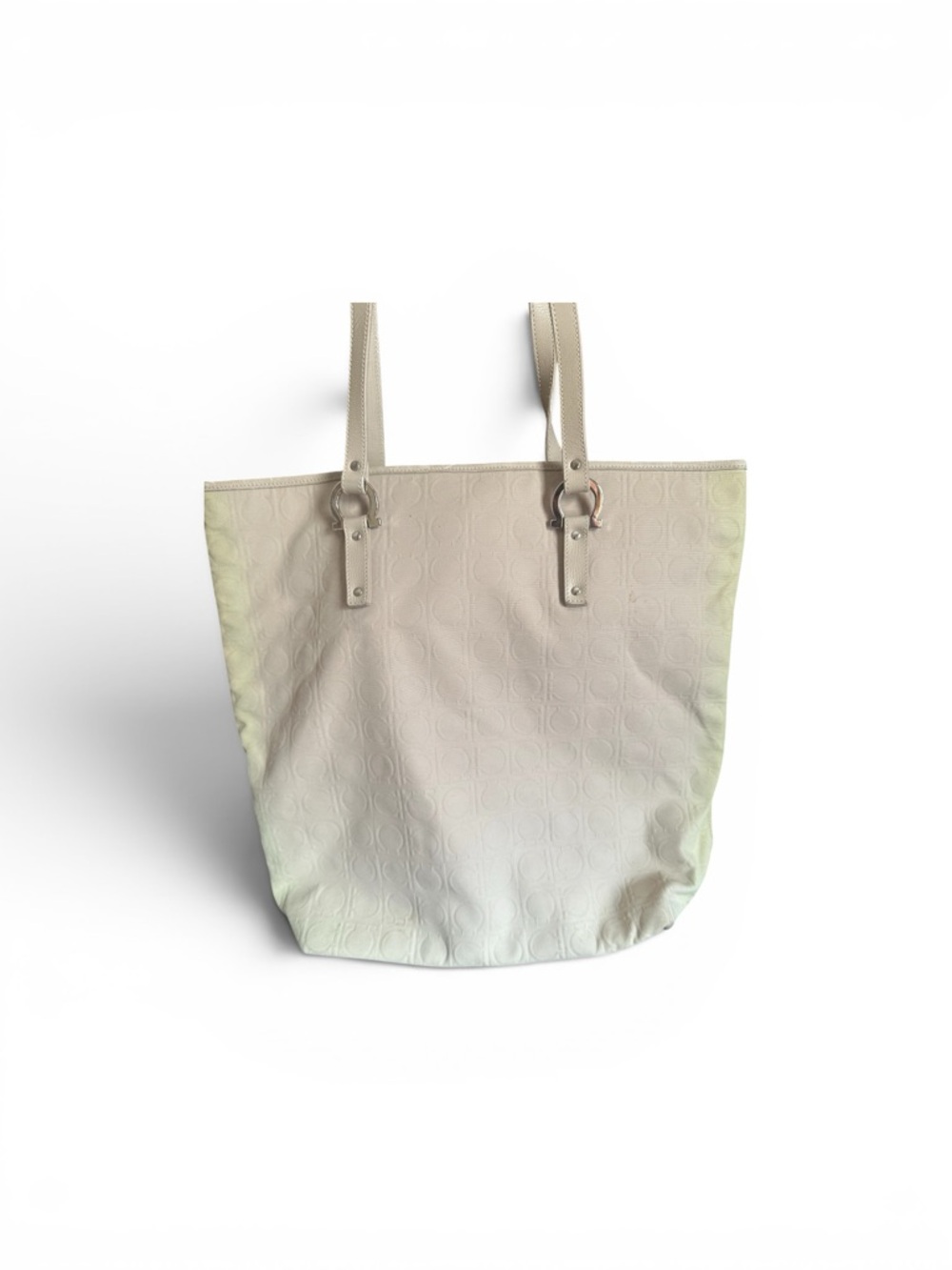 Salvatore Ferragamo Cream Embossed Canvas Tote